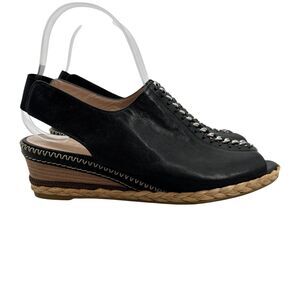 Stuart Weitzman Womens 7.5 Sandal Black Slingback Wedge Espadrille Chain Detail